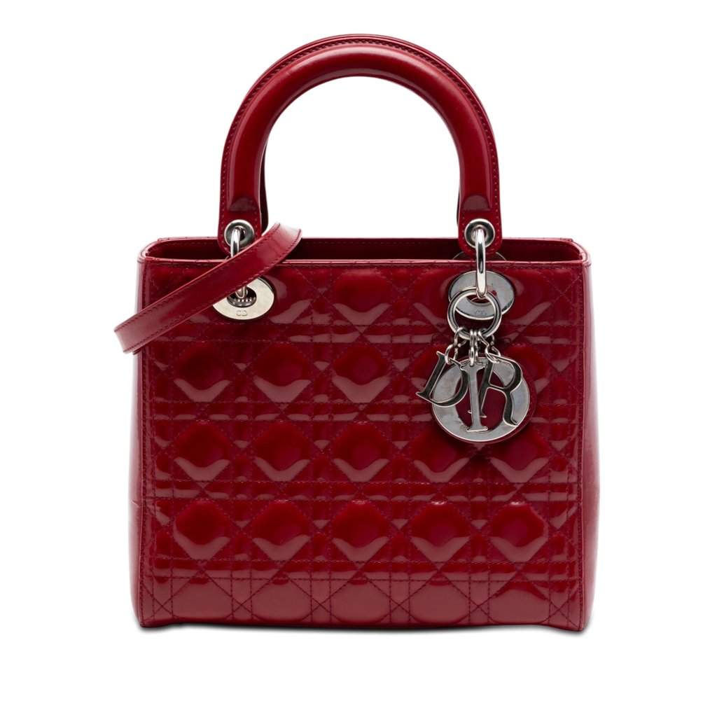 Dior Medium Patent Cannage Lady Dior Red Leather Very good condition - Front View