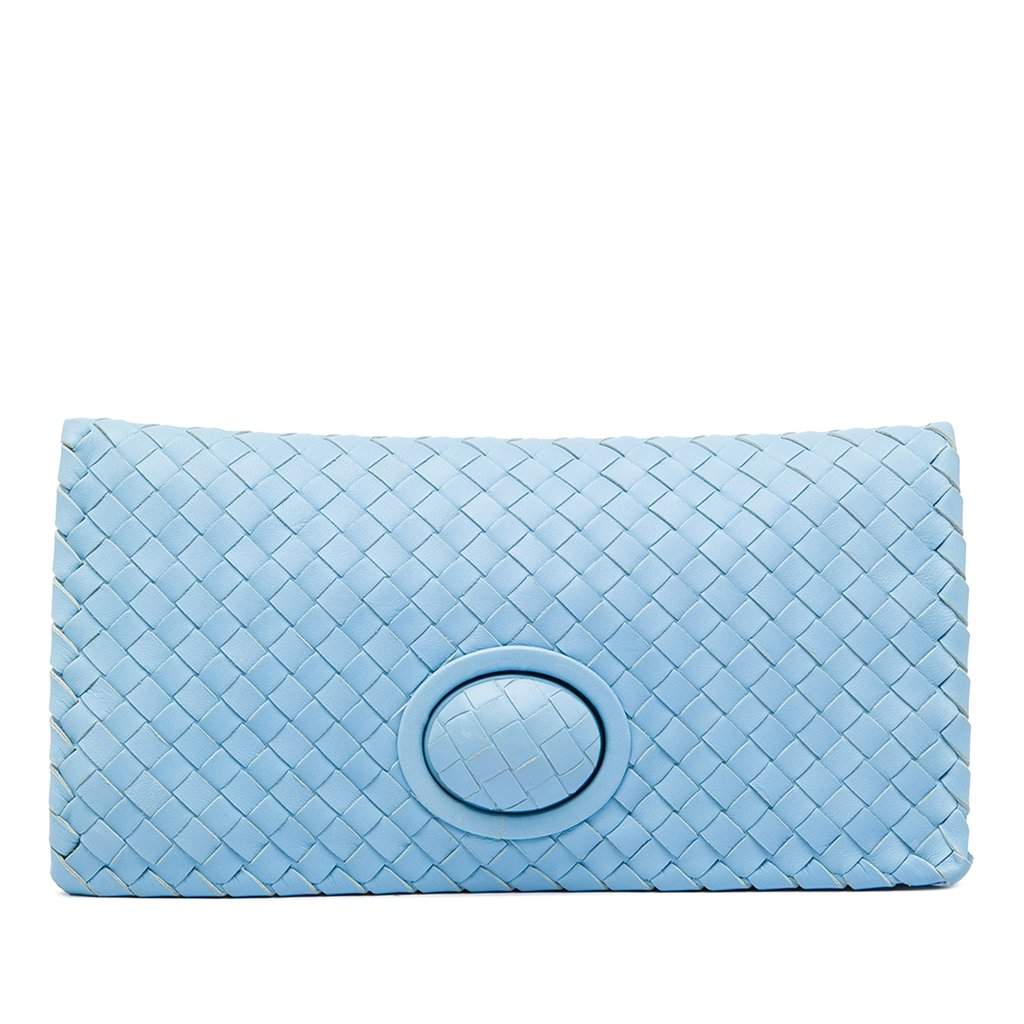 Bottega Veneta Nappa Intrecciato Turn Lock Clutch Blue Leather Very good - Front View