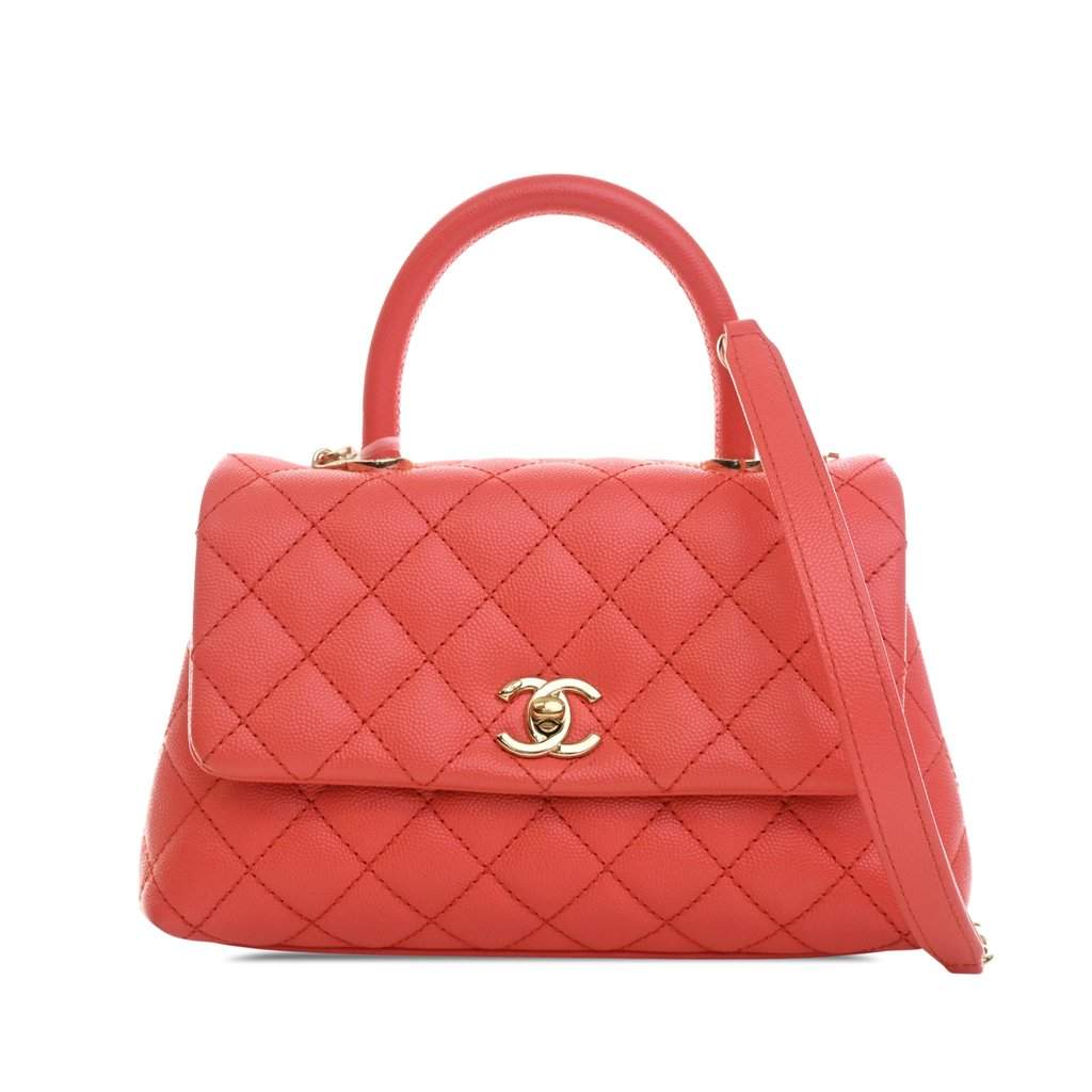 Chanel Mini Caviar Coco Top Handle Bag Orange Leather Very good - Front View