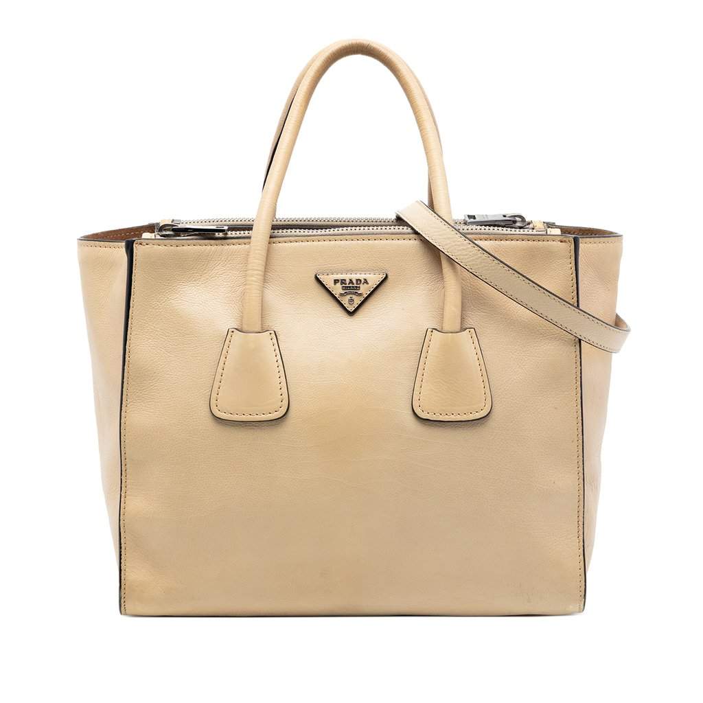 Prada Glace Calf Twin Pocket Double Handle Satchel Beige Leather Very good condition - Front View