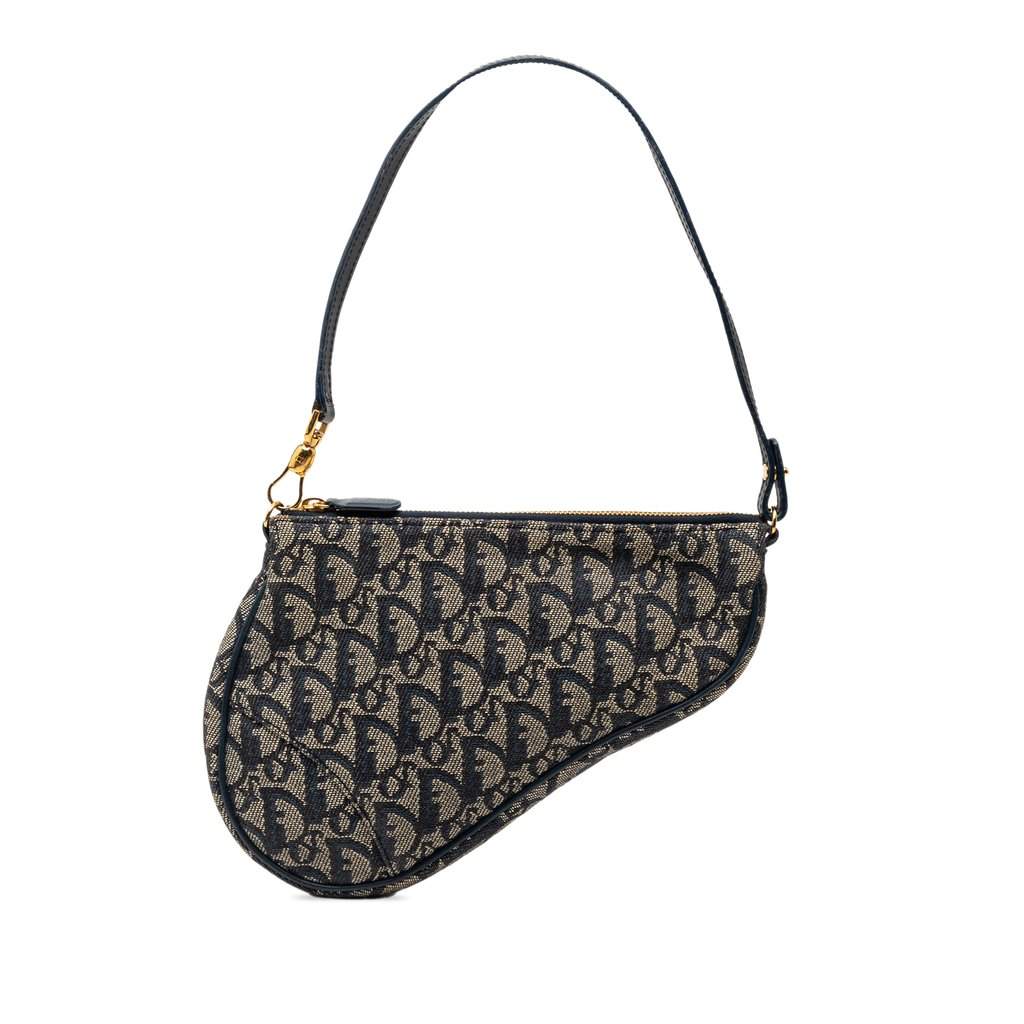 Dior Mini Diorissimo Canvas Saddle Pochette Blue Very good condition - Front View