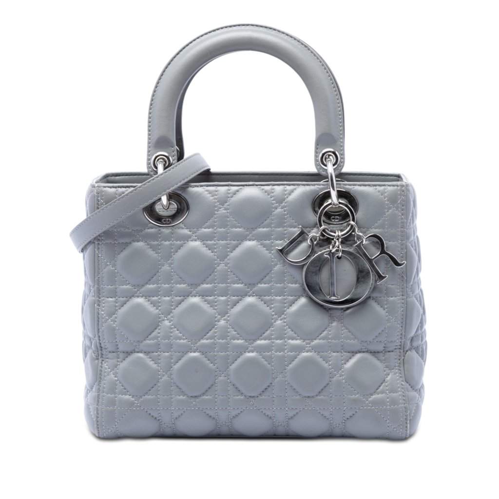 Dior Medium Metallic Lambskin Cannage Lady Dior MultiColor Leather Very good condition - Front View