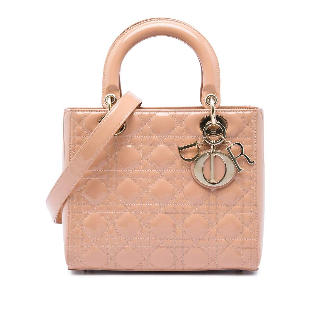 Dior Medium Patent Cannage Lady Dior Brown Leather Very good condition - Front View