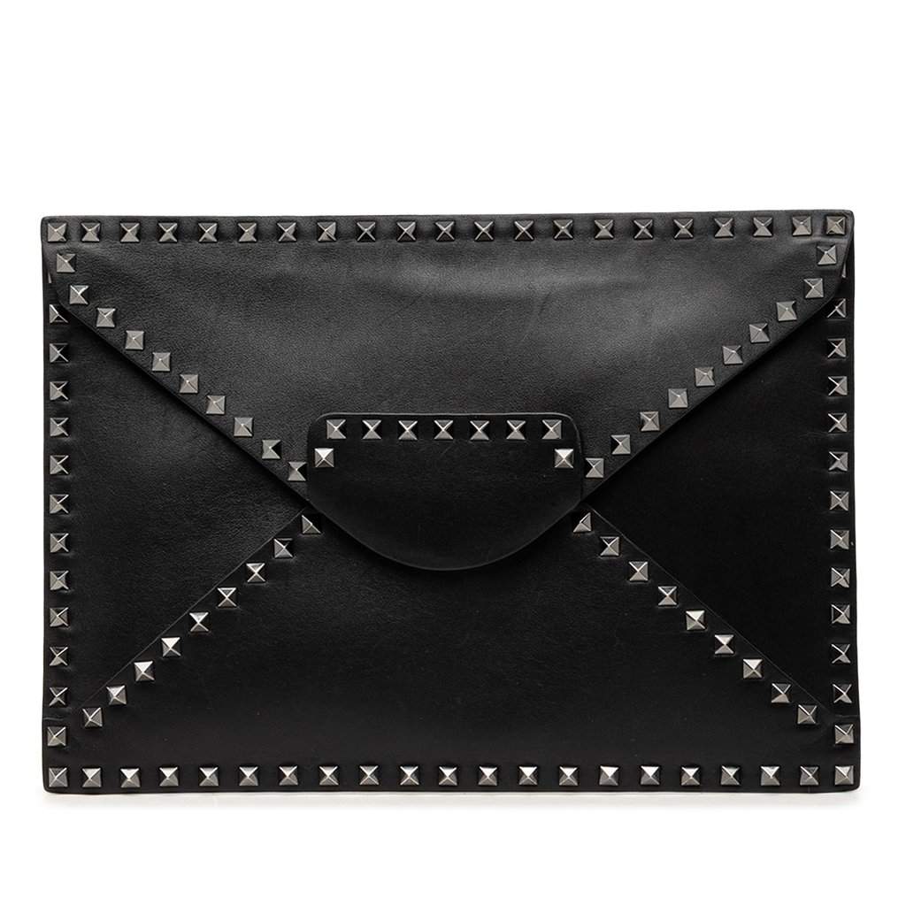 Valentino Leather Rockstud Untitled Envelope Clutch Black Leather Very good - Front View