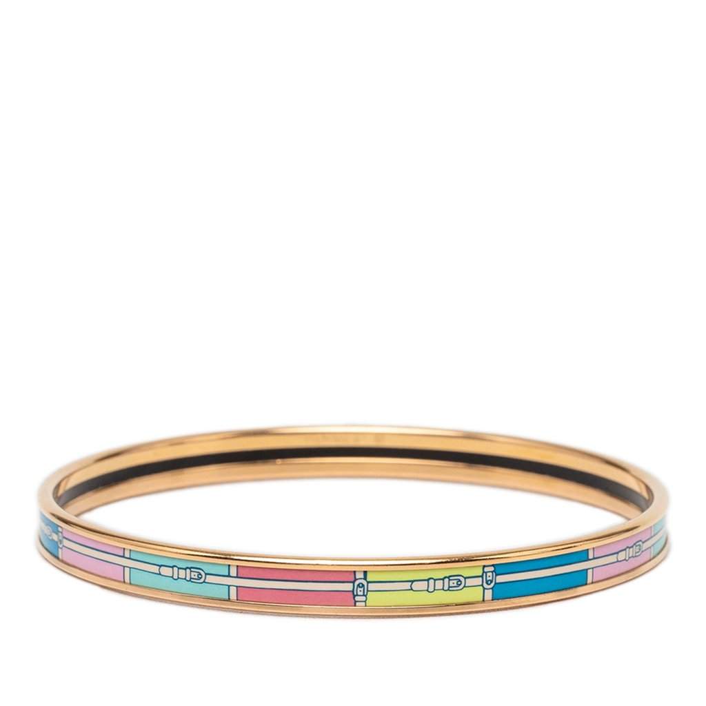 Hermès Extra Narrow Printed Enamel Uni Bangle Gold Metal Very good condition - Front View