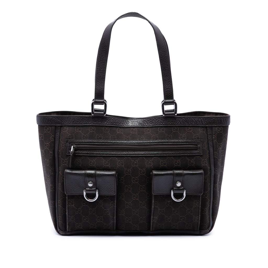 Gucci GG Denim Abbey D Ring Pocket Tote Brown Very good condition - Front View
