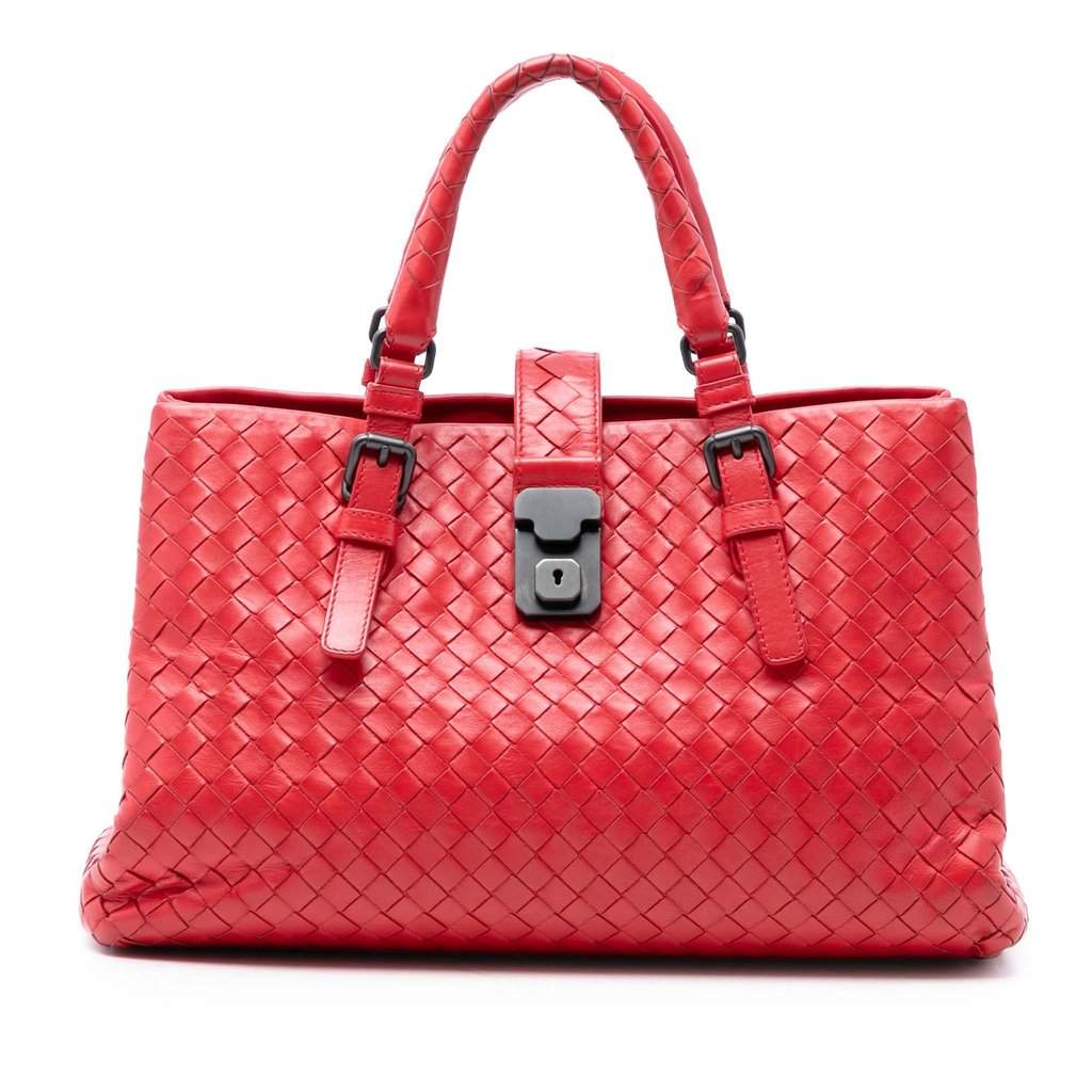 Bottega Veneta Small Nappa Intrecciato Roma Satchel Red Leather Very good condition - Front View