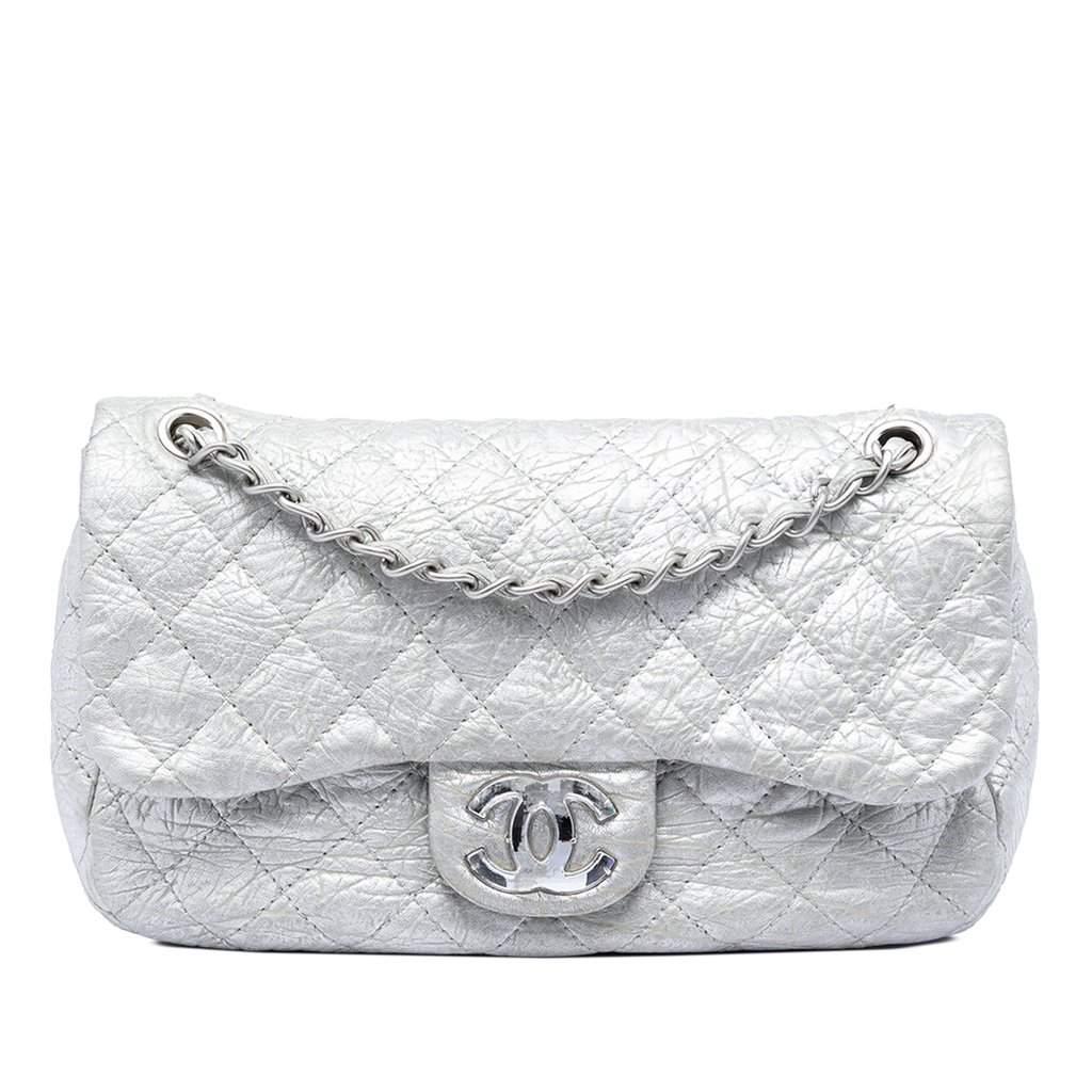Chanel Medium Calfskin Ice Cube On the Rocks Flap Silver Leather Very good - Front View