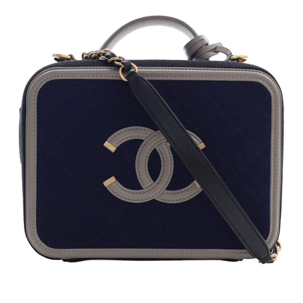 Chanel Medium Tricolor Jersey CC Filigree Vanity Case Blue Very good condition - Front View