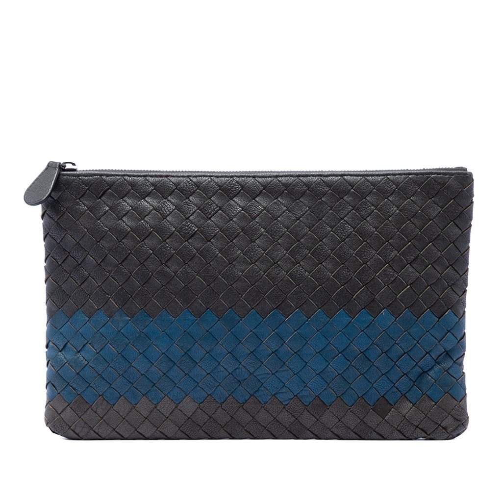 Bottega Veneta Tricolor Nappa Intrecciato Clutch Black Leather Very good condition - Front View