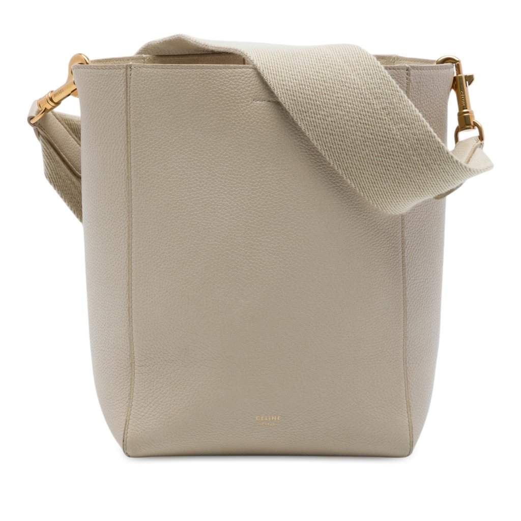 Celine Small Soft Grained Calfskin Seau Sangle Bucket Bag Brown Leather Very good - Front View