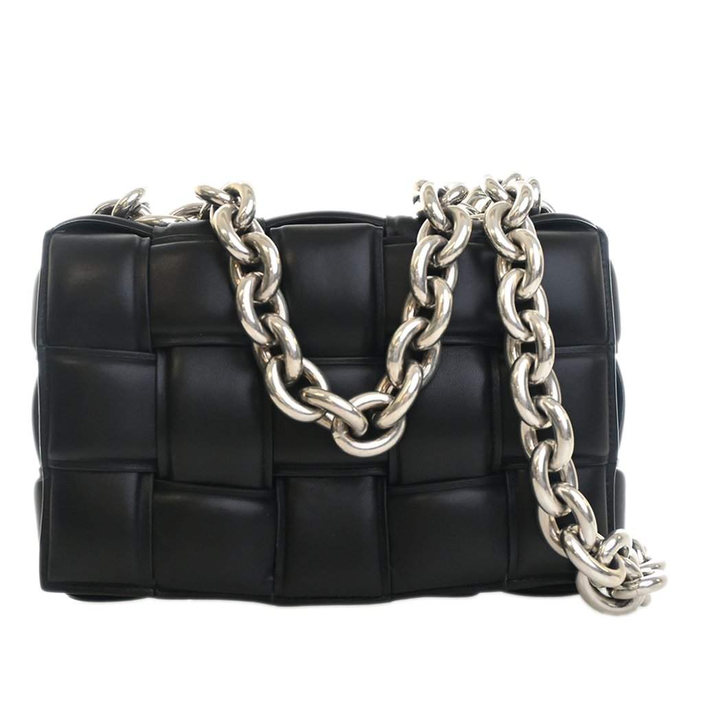 Bottega Veneta Nappa Intrecciato Padded Chain Cassette Satchel Black Leather Very good - Front View