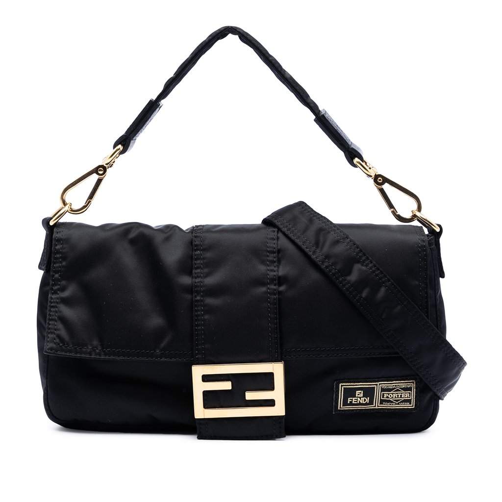 Fendi Porter Yoshida Nylon Convertible Baguette Satchel Black Very good condition - Front View