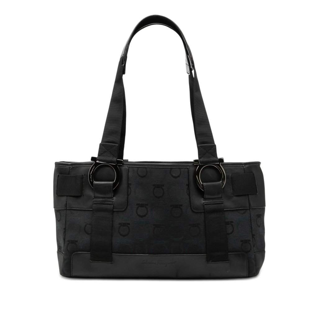 Ferragamo Gancini Canvas Tote Black Very good condition - Front View