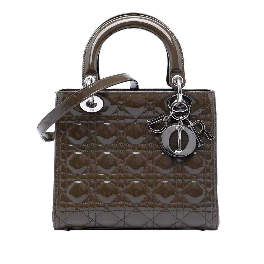 Dior Medium Patent Cannage Lady Dior Brown Leather Very good condition - Front View