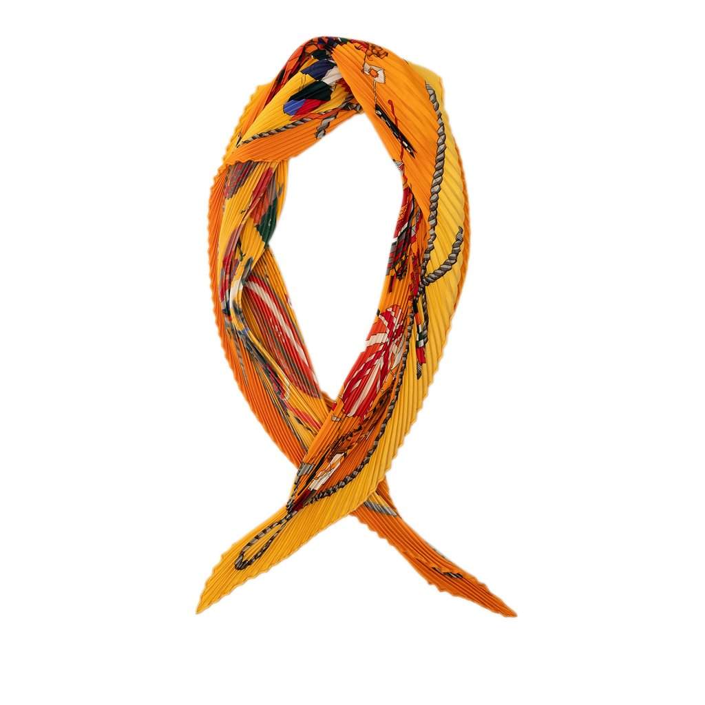 Hermès Les Folies du Ciel Plisse Silk Scarf 140 Orange Very good - Front View