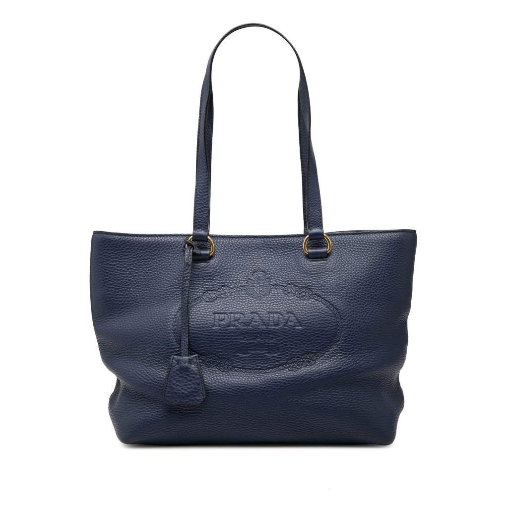 Prada Vitello Daino Canapa Logo Tote Blue Leather Very good - Front View