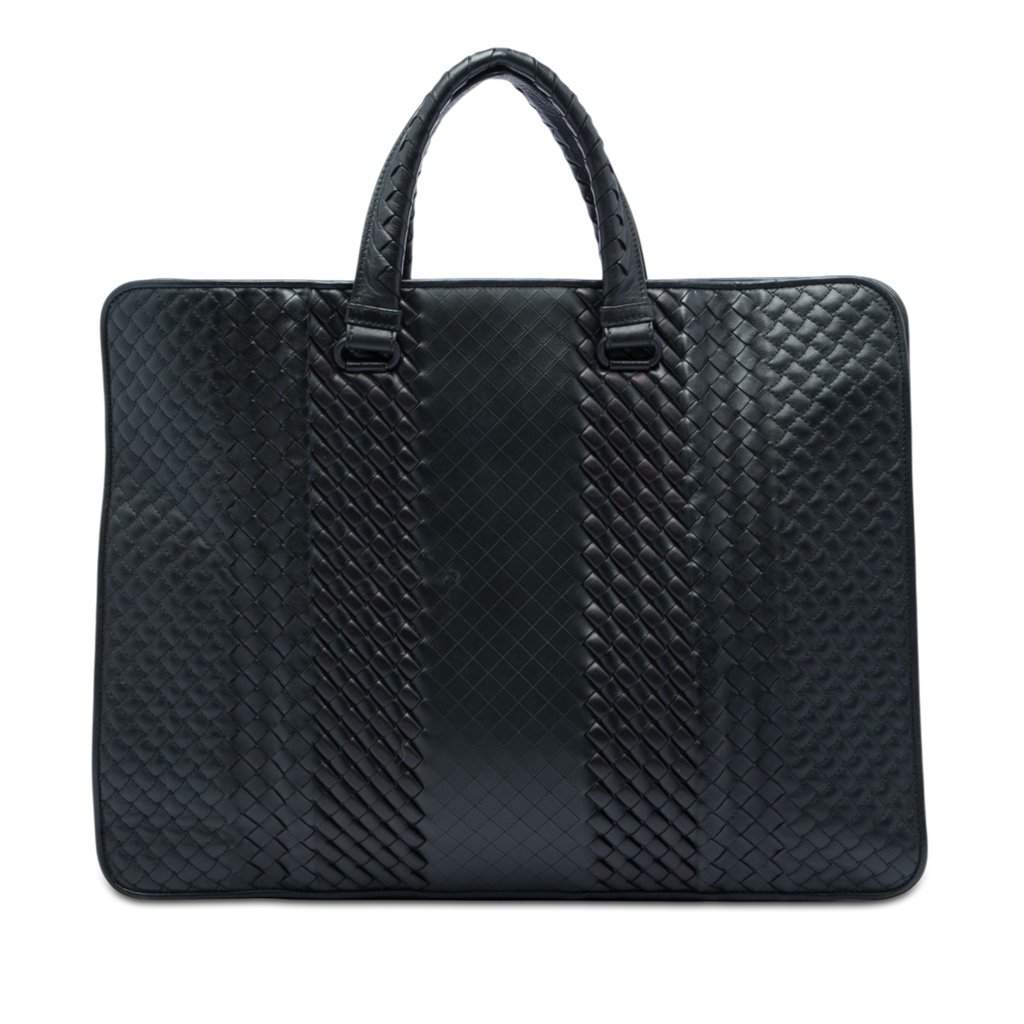 Bottega Veneta Nappa Intrecciato Club Fume Briefcase Black Leather Very good - Front View