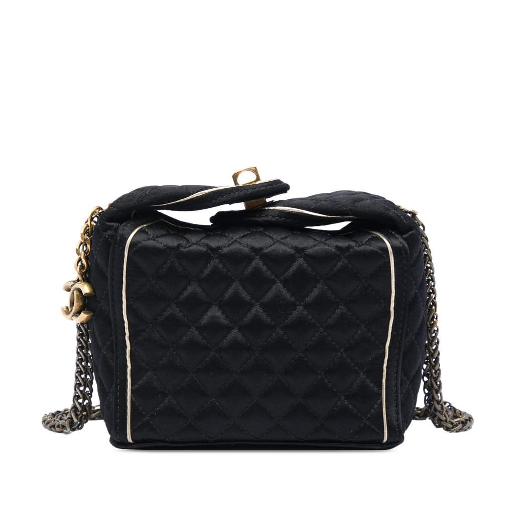 Chanel Paris Shanghai CC Quilted Satin Takeaway Box Bag Black Very good - Front View