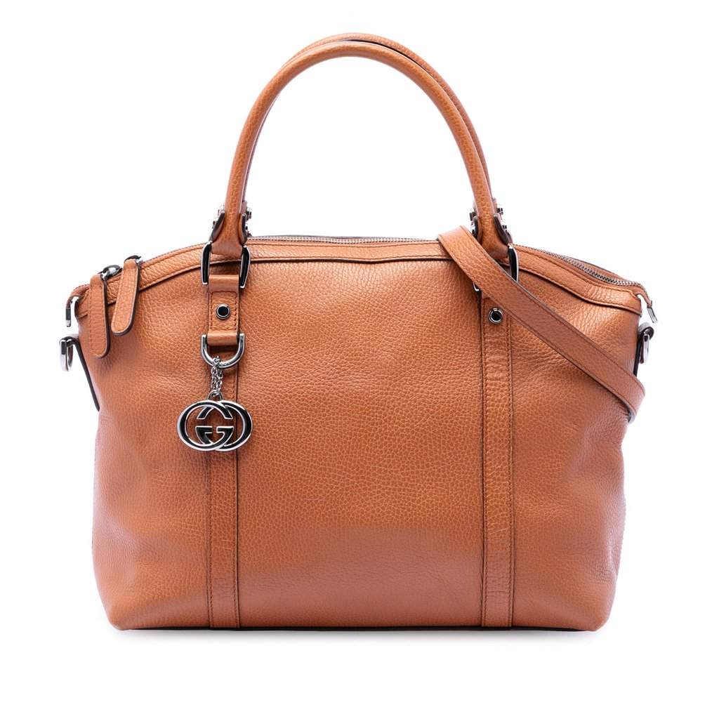 Gucci Medium Calfskin GG Charm Dome Satchel Brown Leather Very good condition - Front View
