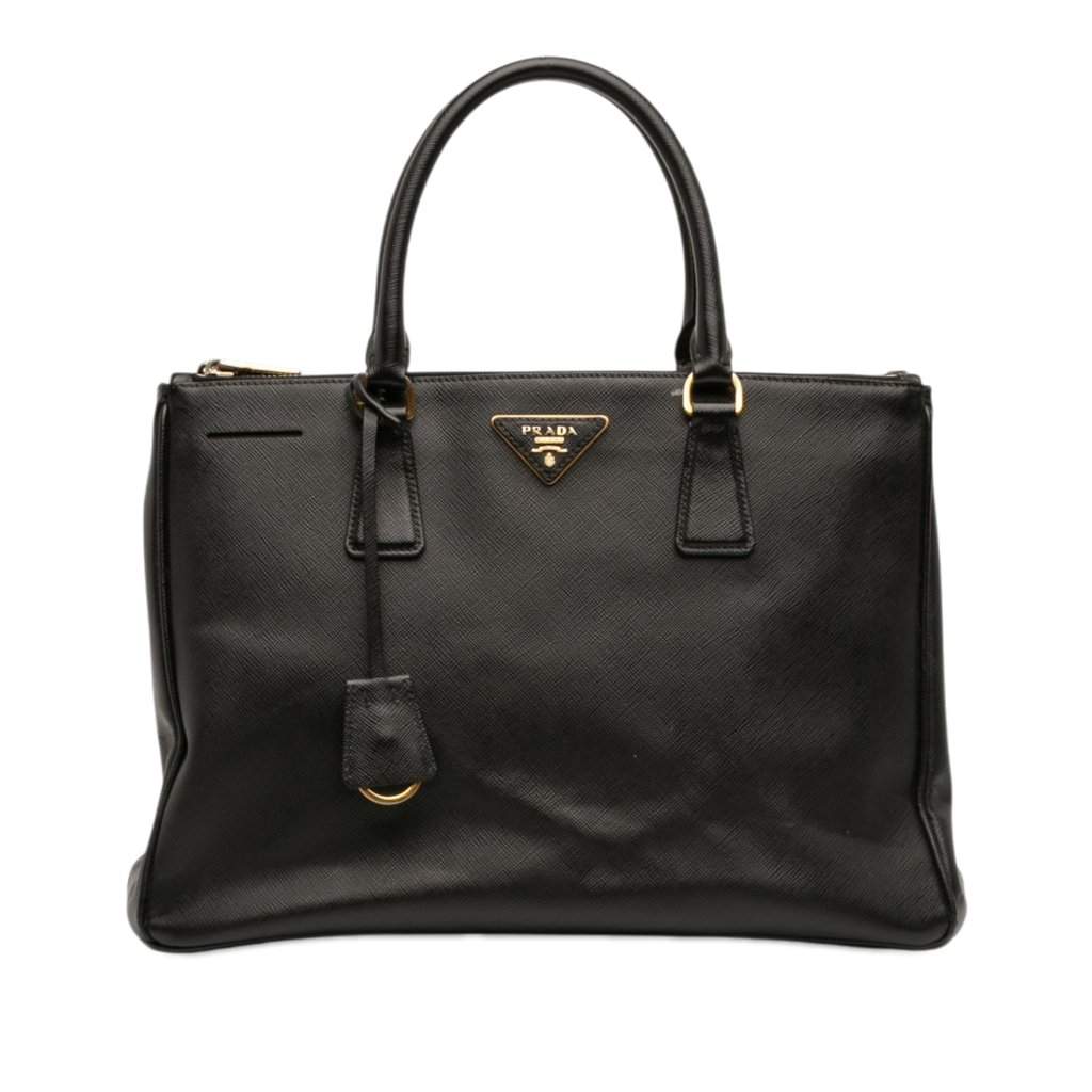 Prada Medium Saffiano Lux Galleria Double Zip Satchel Black Leather Very good condition - Front View