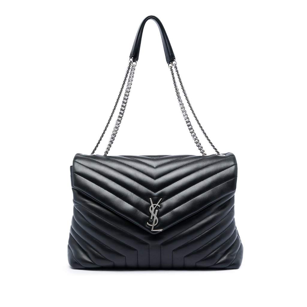 Saint Laurent Large Matelasse Calfskin Monogram LouLou Shoulder Bag Black Leather Very good condition - Front View