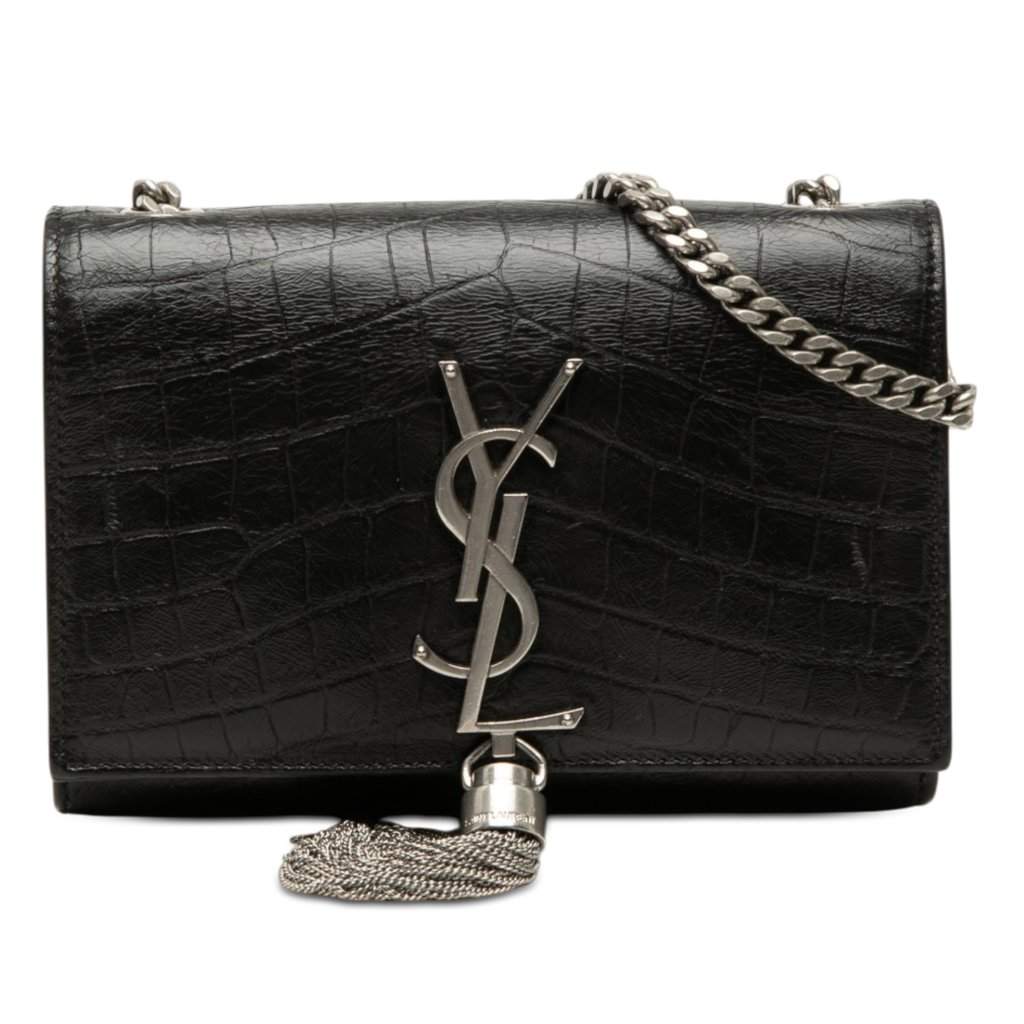 Saint Laurent Small Croc Embossed Leather Monogram Kate Tassel Crossbody Black Leather Very good condition - Front View