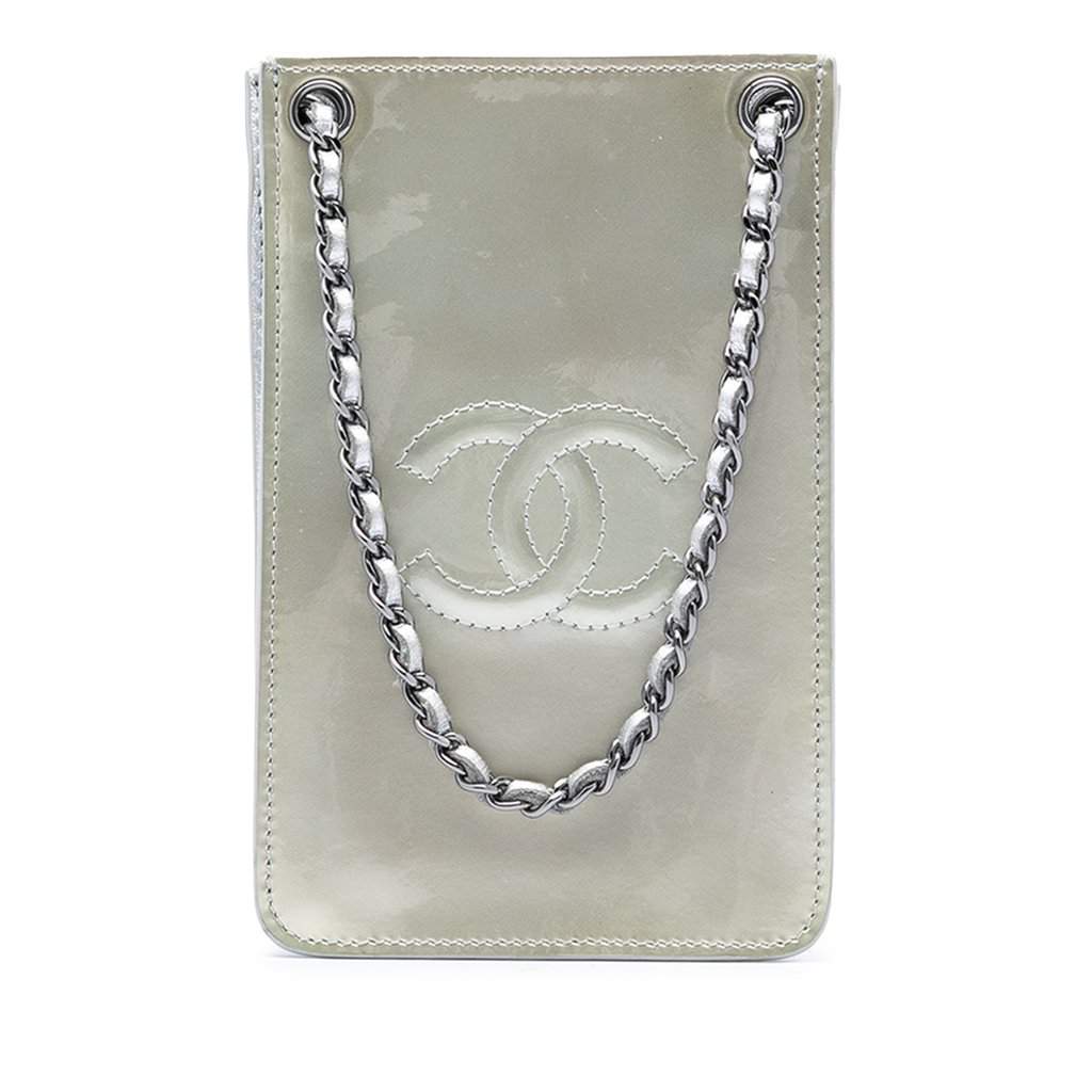 Chanel CC Patent Phone Holder Crossbody Gold Leather Very good condition - Front View