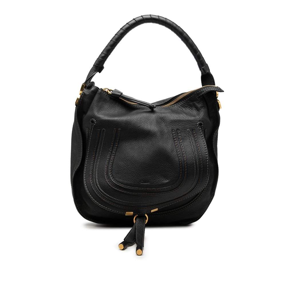 Chloé Medium Pebbled Calfskin Marcie Hobo Black Leather Very good condition - Front View