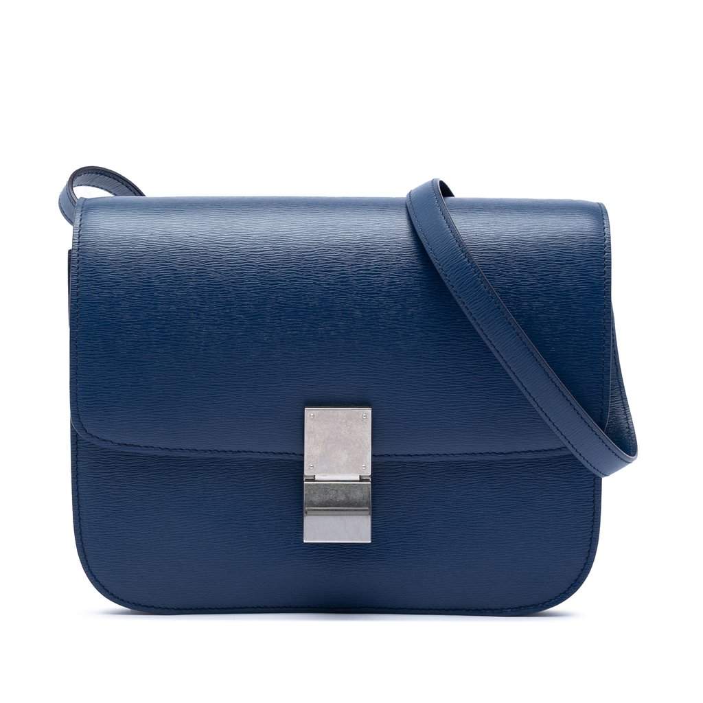Celine Medium Calfskin Classic Box Blue Leather Very good condition - Front View