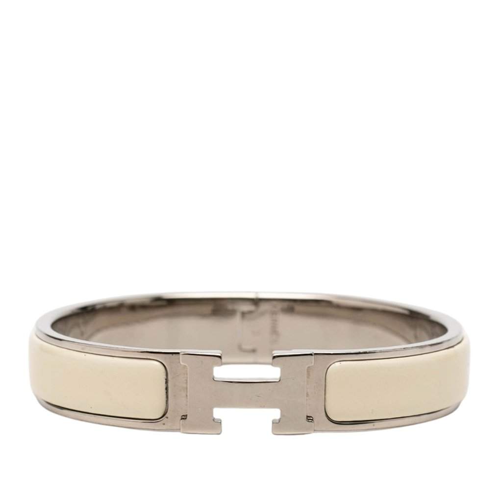 Hermès Narrow Enamel Clic H Bracelet PM White Very good - Front View