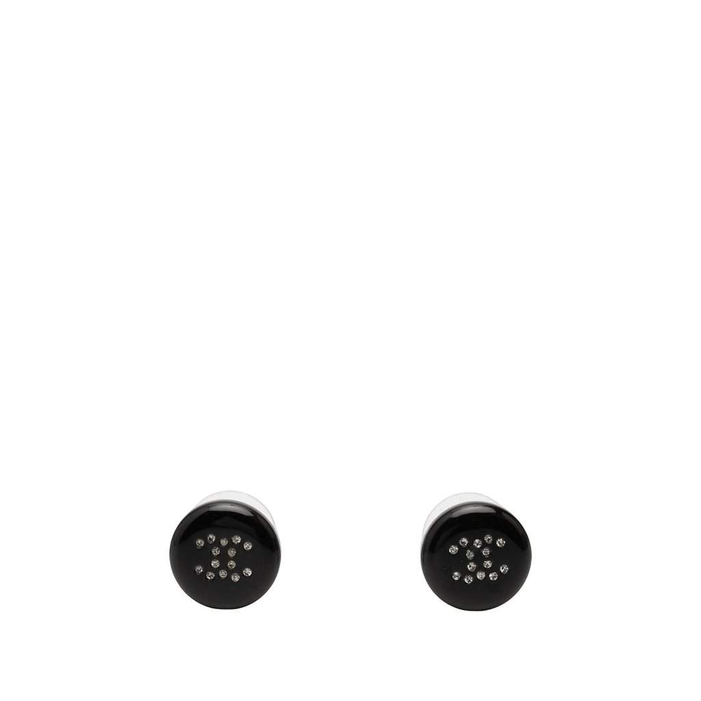 Chanel CC Resin and Strass Button Push Back Earrings Black Plastic Very good - Front View