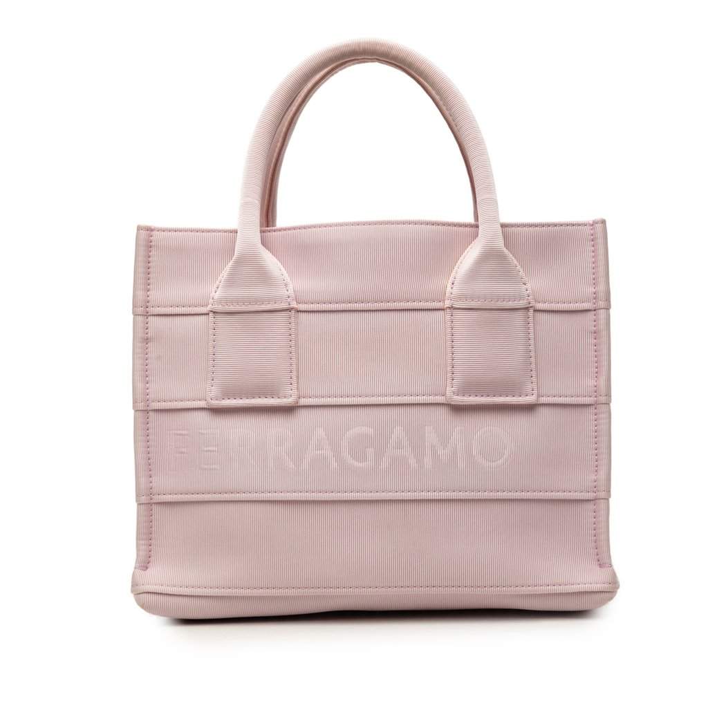 Ferragamo Small Canvas Signature Tote Pink Very good - Front View