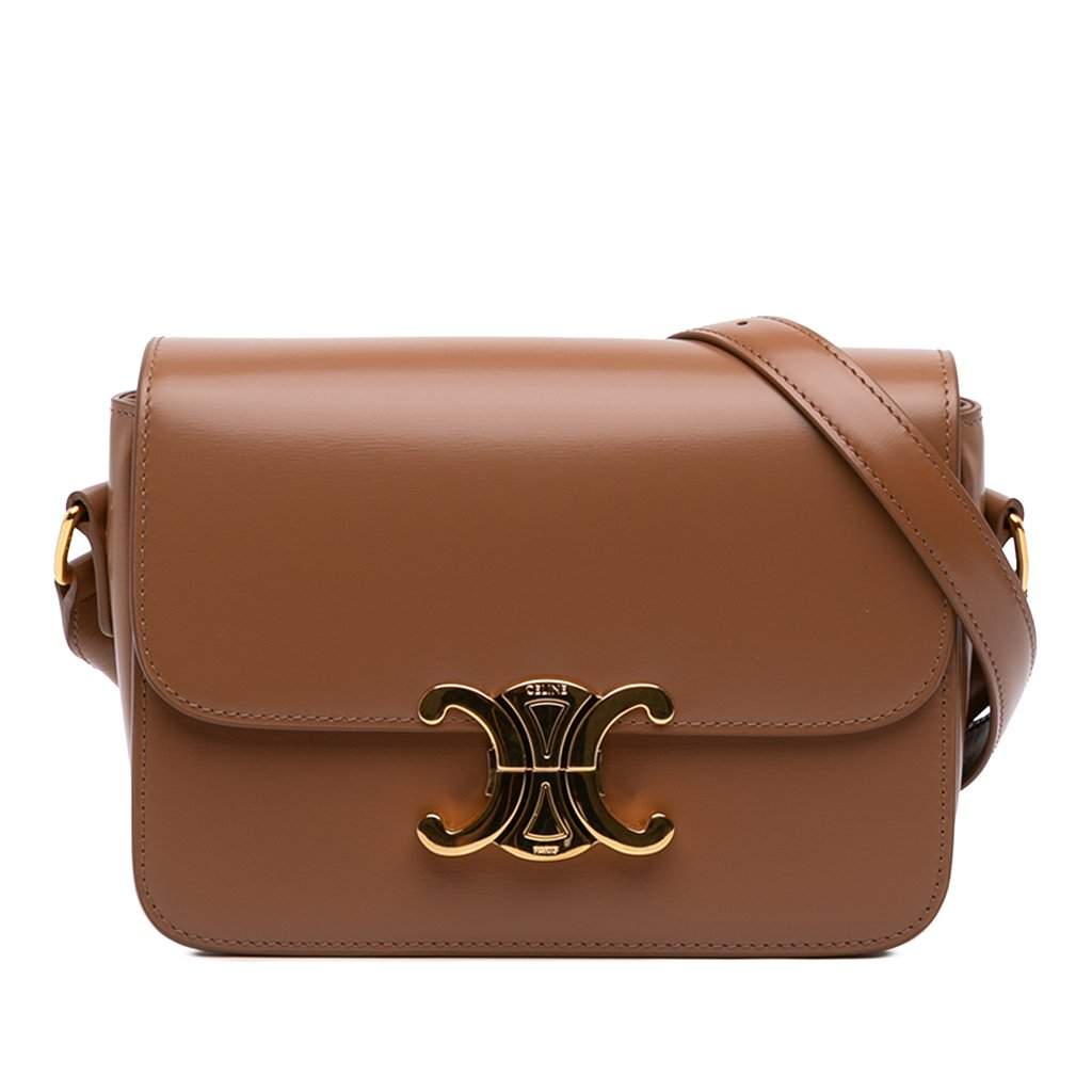Celine Teen Shiny Calfskin Triomphe Crossbody Brown Leather Very good condition - Front View