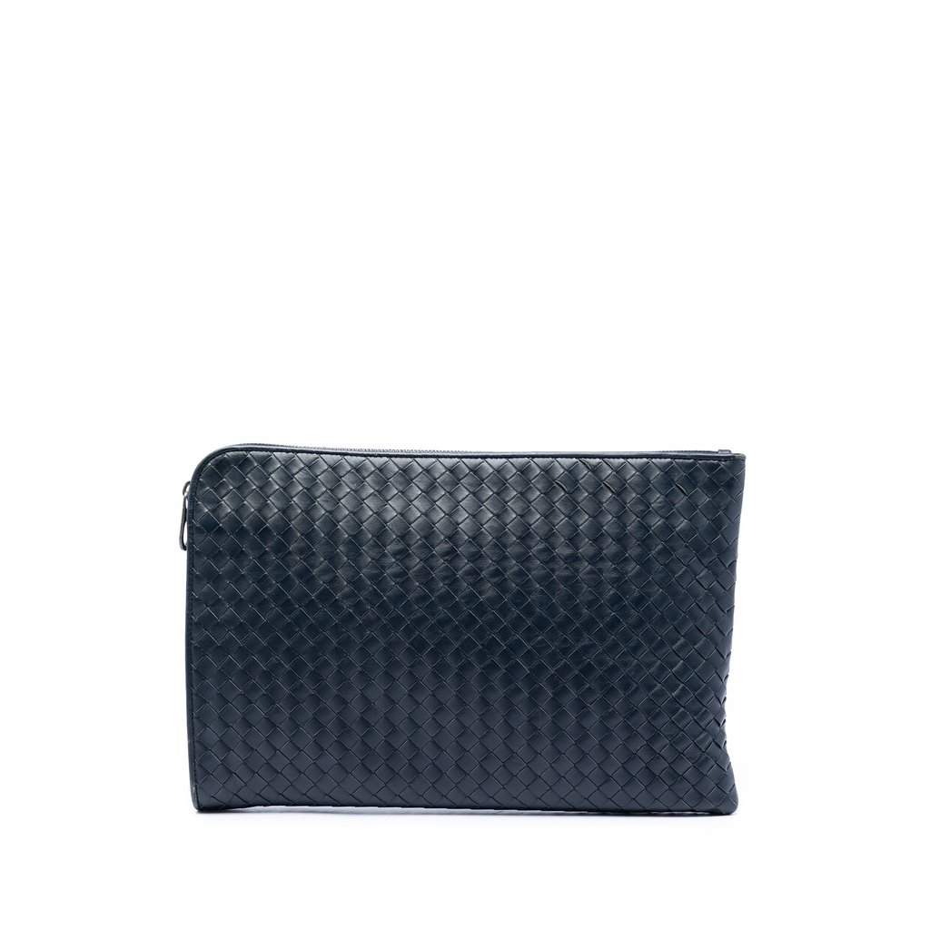 Bottega Veneta Nappa Intrecciato Clutch Blue Leather Very good - Front View