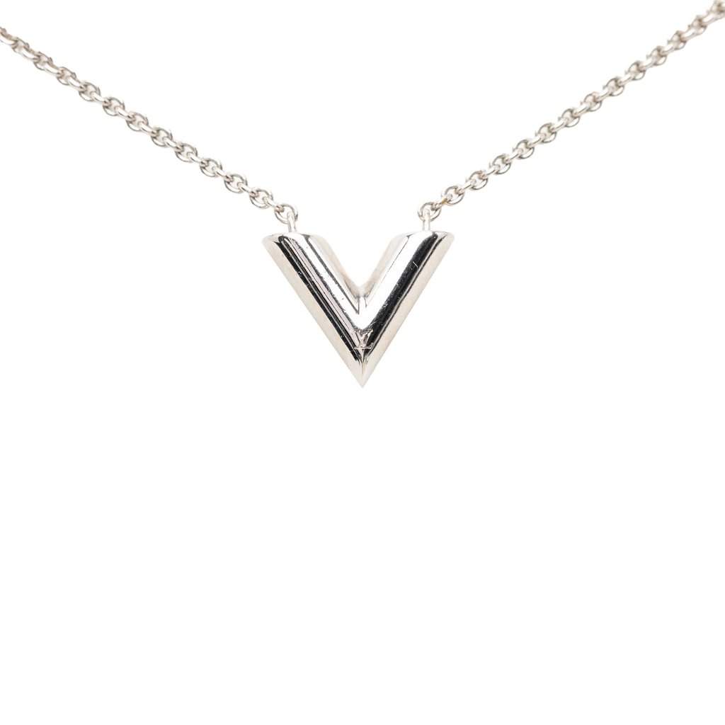 Louis Vuitton Brass Essential V Supple Necklace Silver Metal Very good condition - Front View