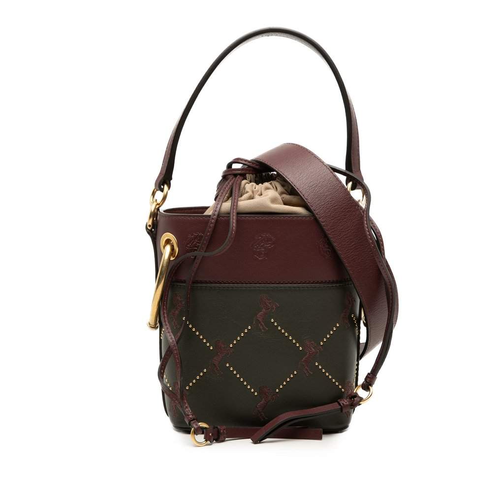 Chloé Mini Bicolor Embroidered Horses Calfskin Roy Bucket Bag Brown Leather Very good condition - Front View