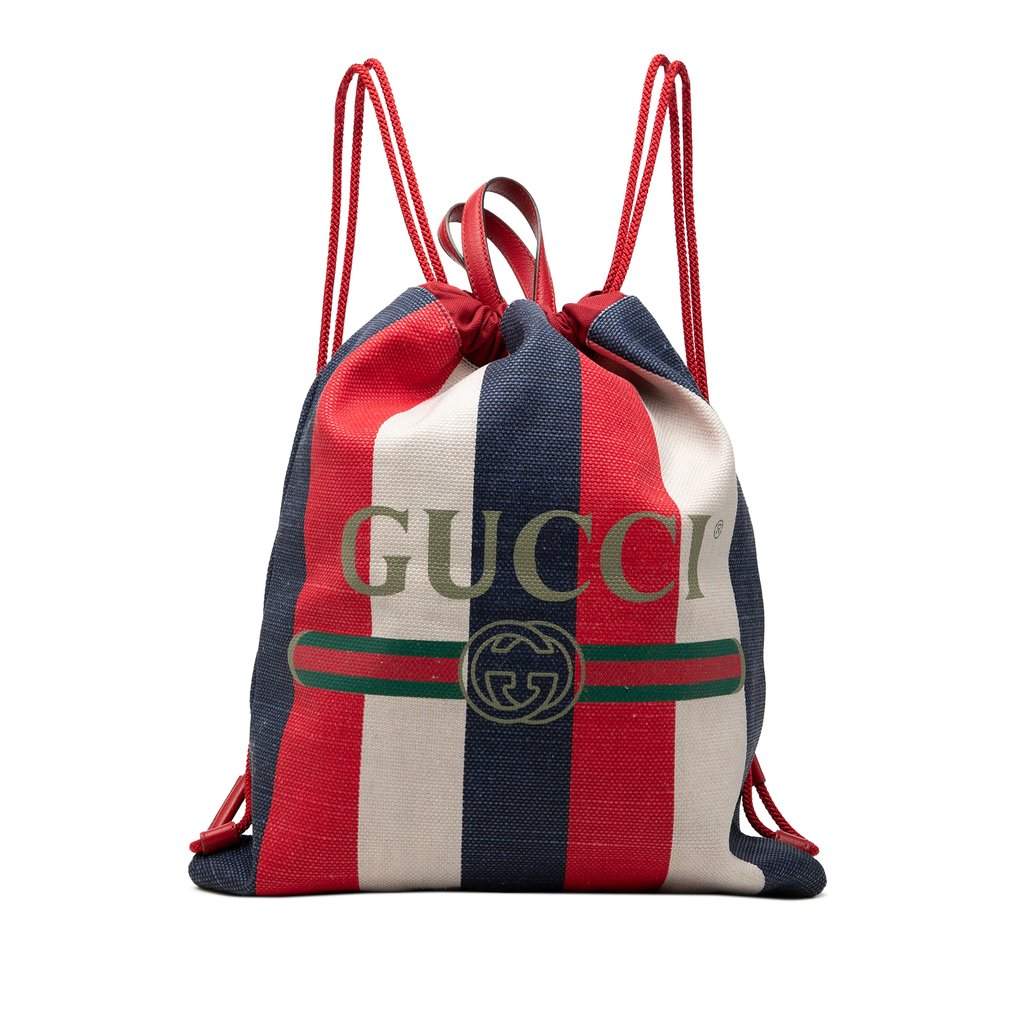 Gucci Canvas Sylvie Baiadera Web Drawstring Backpack Red Very good condition - Front View