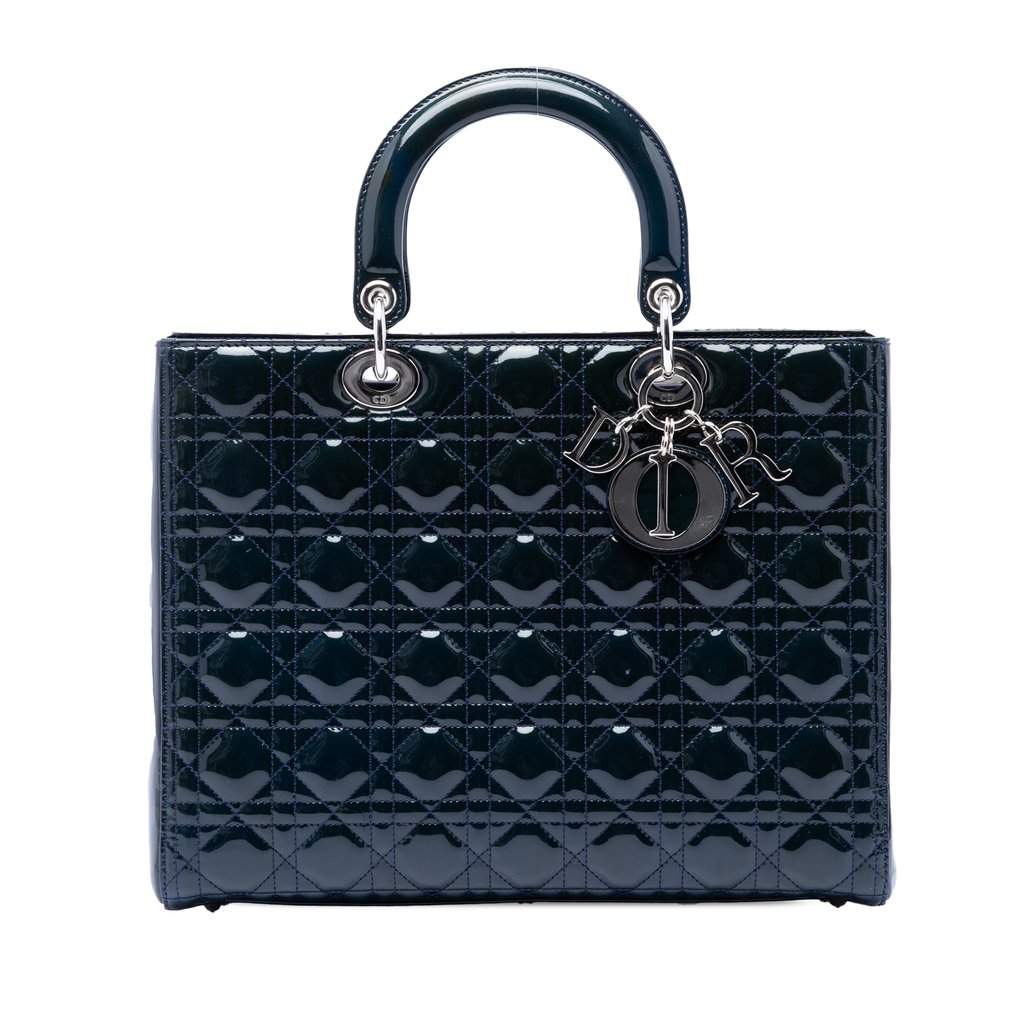 Dior Large Patent Cannage Lady Dior Blue Leather Very good - Front View