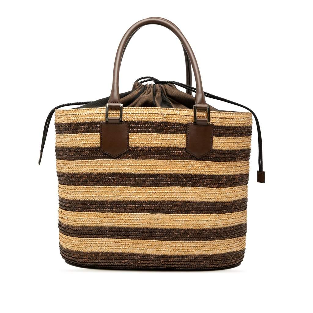 Fendi Straw Pecan Striped Beach Tote Brown Very good condition - Front View