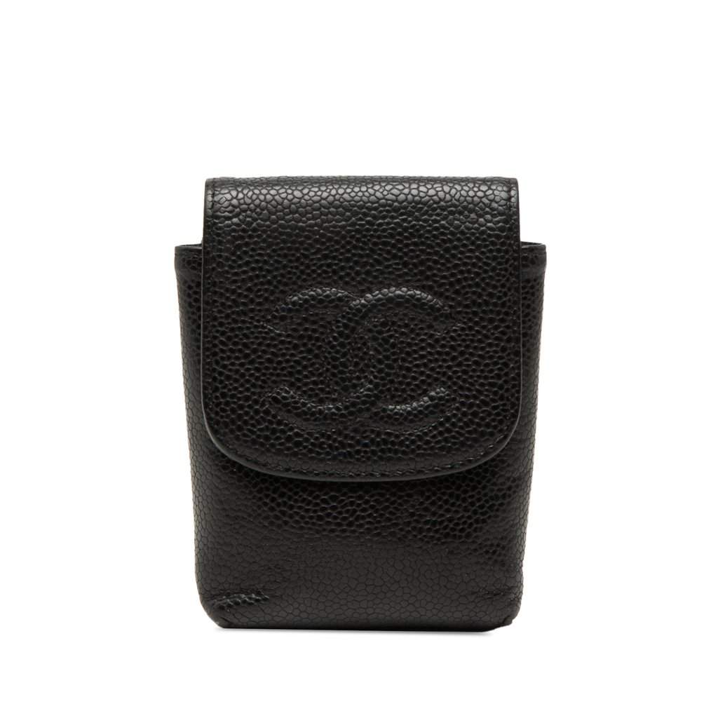 Chanel CC Caviar Cigarette Case Black Leather Very good condition - Front View