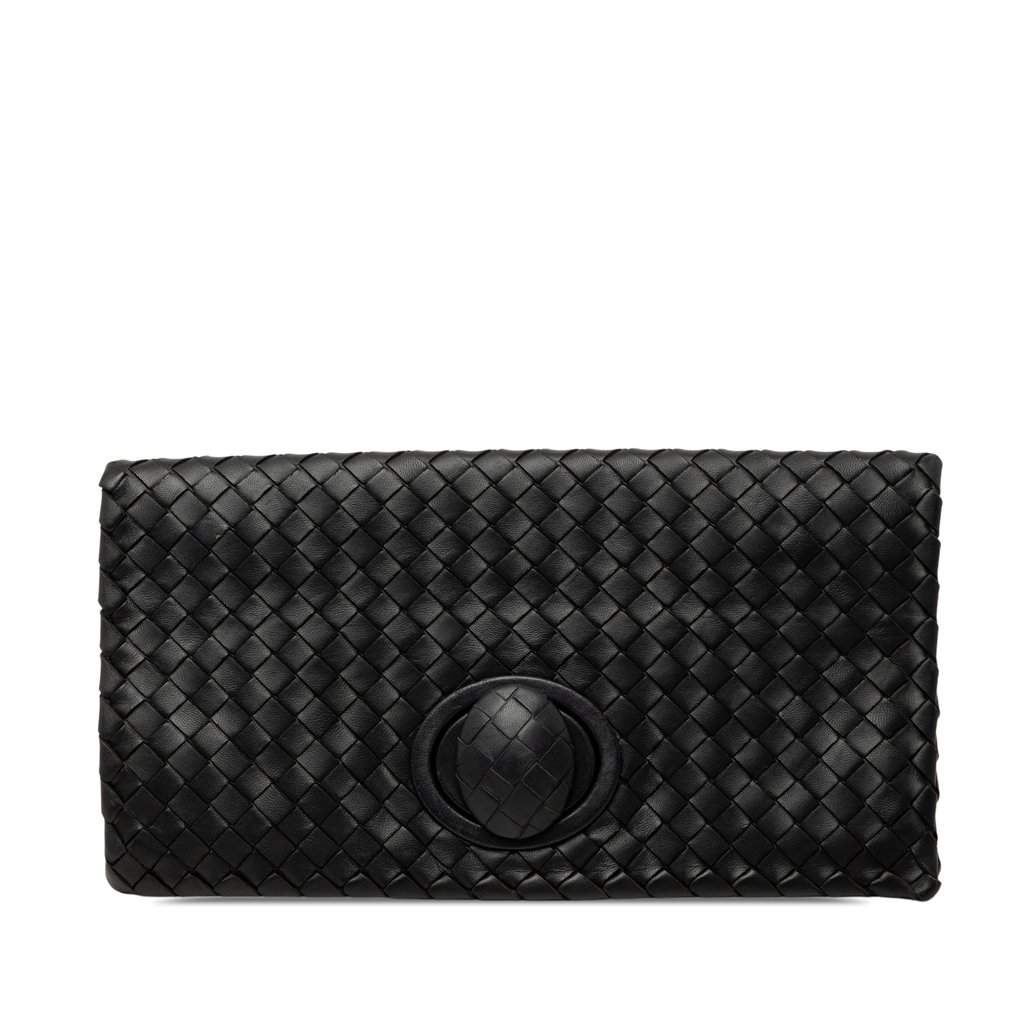 Bottega Veneta Nappa Intrecciato Turn Lock Clutch Black Leather Very good - Front View