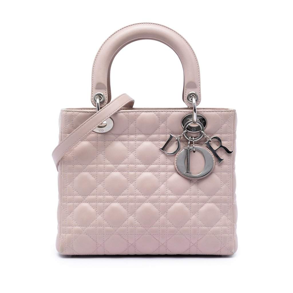 Dior Medium Lambskin Cannage Lady Dior Pink Leather Very good condition - Front View