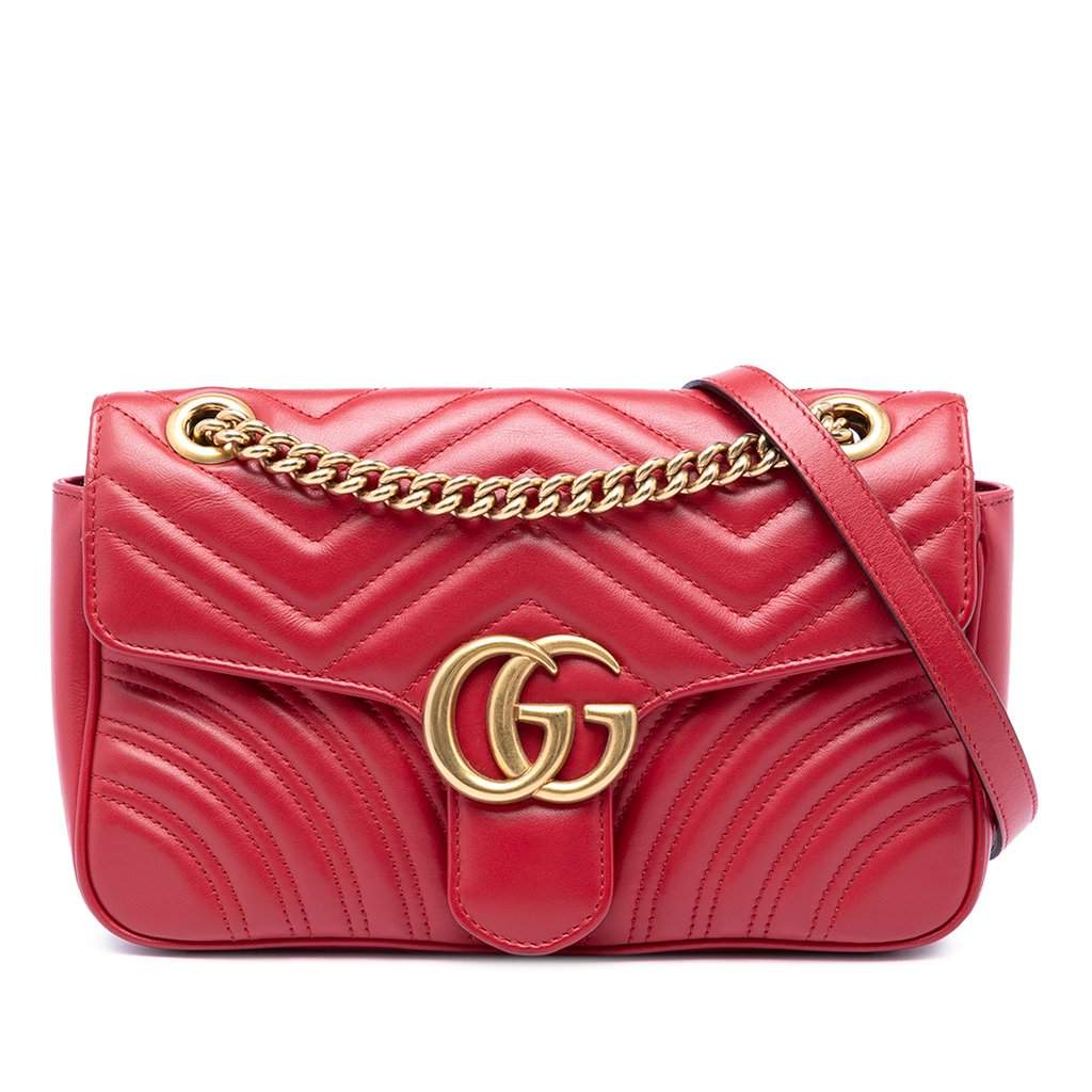 Gucci Medium GG Marmont Matelasse Calfskin Shoulder Bag Red Leather Very good condition - Front View