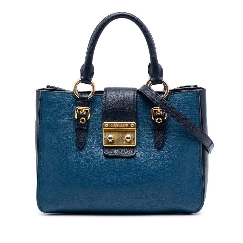 Miu Miu Bicolor Goatskin Madras Satchel Blue Leather Very good condition - Front View