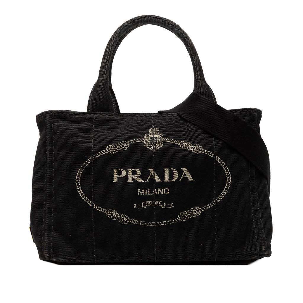 Prada Small Canvas Canapa Logo Satchel Black Very good condition - Front View