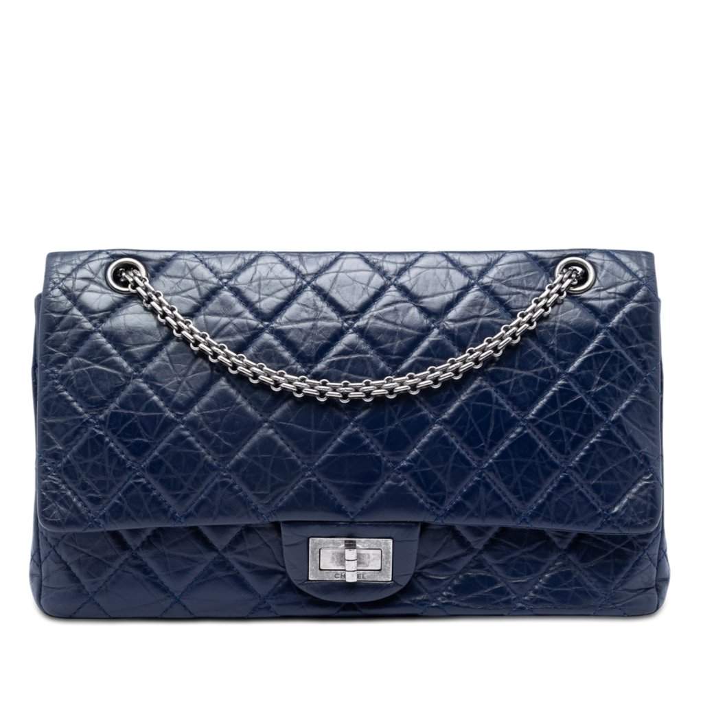 Chanel Quilted Aged Calfskin Reissue 2.55 Double Flap 227 Blue Leather Very good condition - Front View