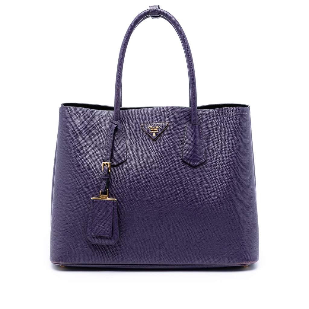 Prada Medium Saffiano Cuir Double Satchel Purple Leather Very good - Front View