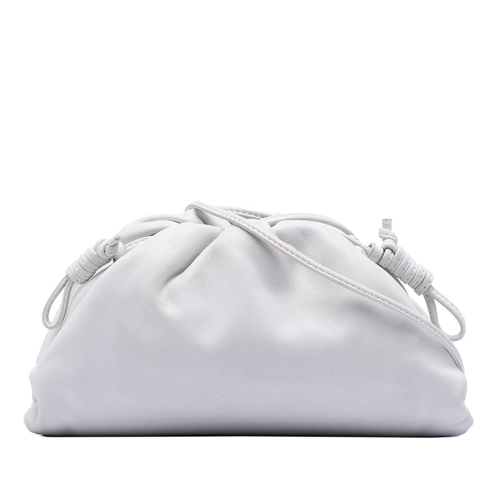 Bottega Veneta Lambskin The Mini Pouch Crossbody White Leather Very good - Front View
