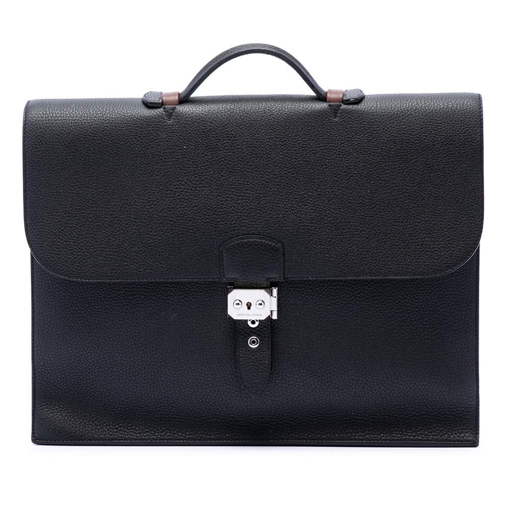 Hermès Togo and Swift Sac A Depeches Verso 38 Black Leather Very good condition - Front View